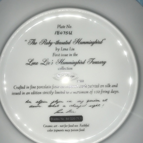 The Ruby-Throated Hummingbird by Lena Liu W. S. George Fine China circ. 1992 NEW - Picture 5 of 9